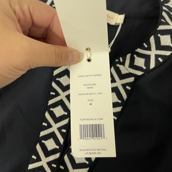 Tory Burch Womens Tunic Top sz 4 navy blue Embroidered Popover Blouse Boho NWT - Picture 6 of 14